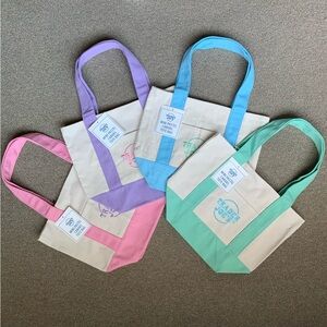 NWT Trader Joe’s Mini Pastel Totes, Canvas, Full Set: Green, Blue, Purple, Pink